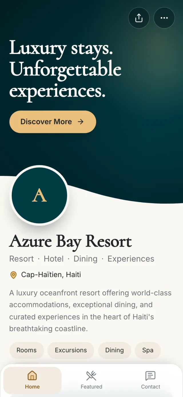 The Immersive template on a phone, with a sample business