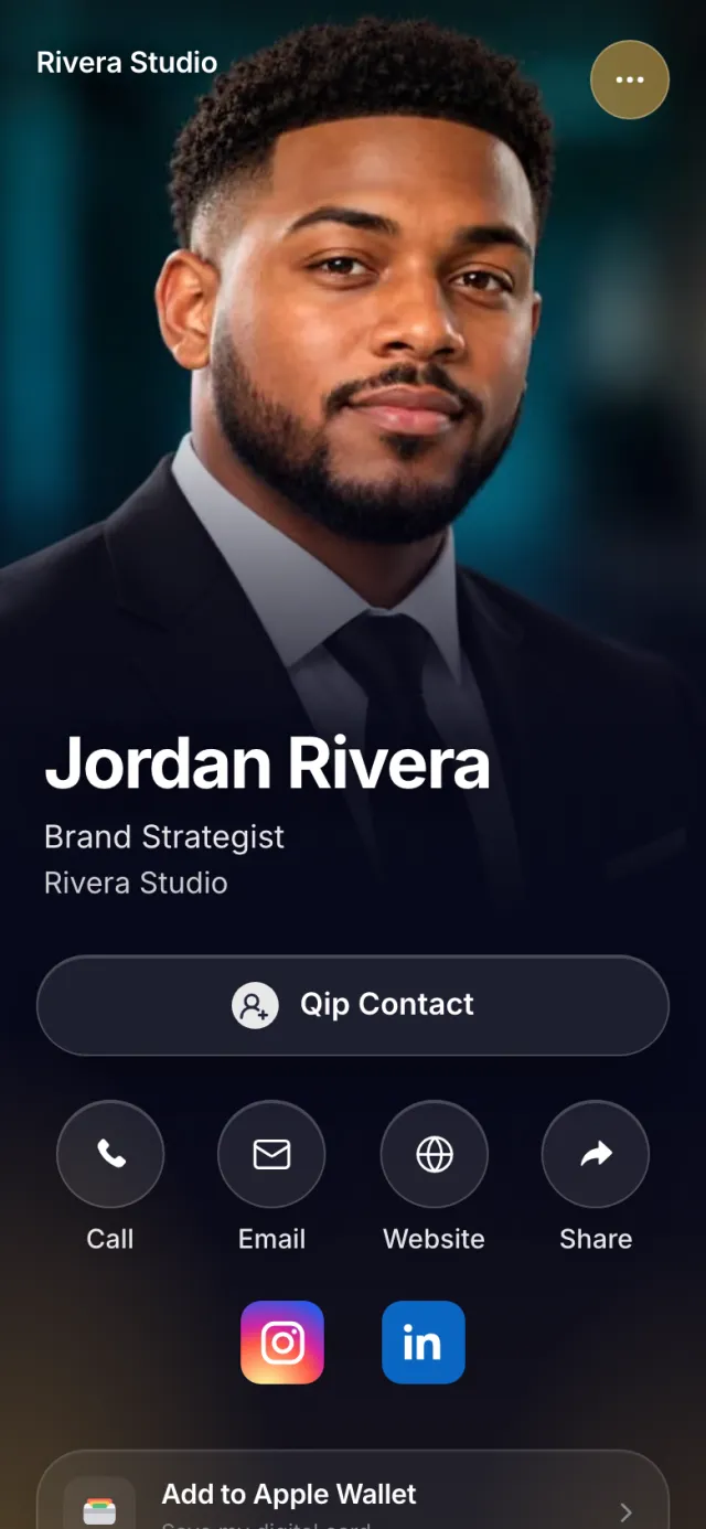 The Spotlight design on a phone, showing a sample card for Jordan Rivera, Brand Strategist